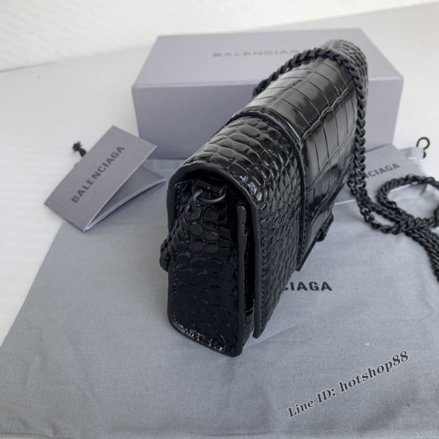 Balenciaga專櫃爆款鱷魚紋黑扣Hourglass mini鏈帶包 巴黎世家鏈條沙漏包 fyj1475